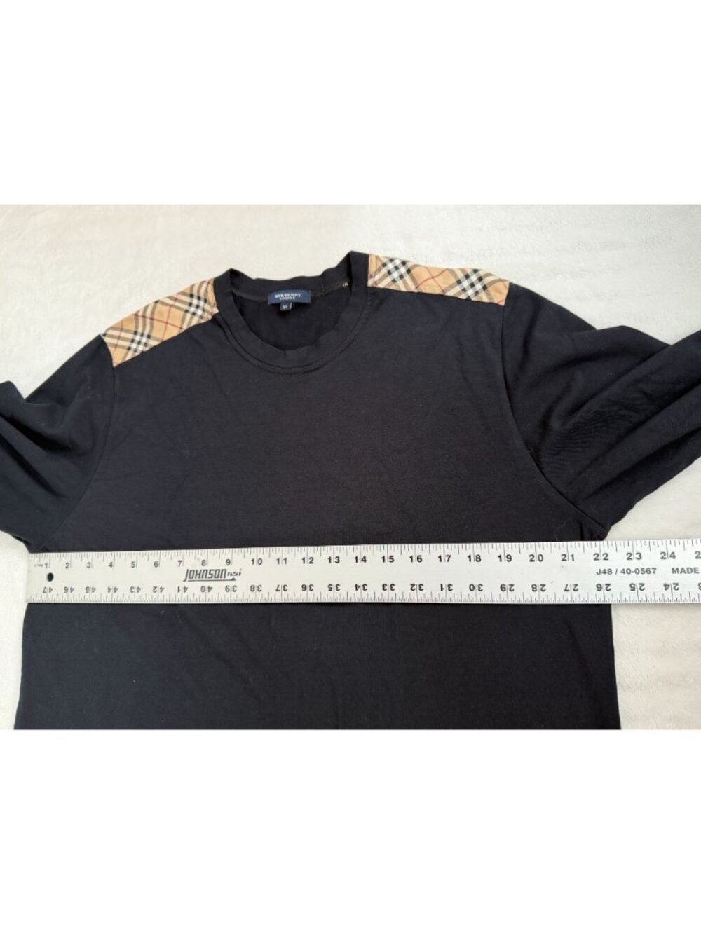 Burberry London Men’s Black Long Sleeve T-Shirt Nova Check Shoulder Patch XL - Picture 8 of 9